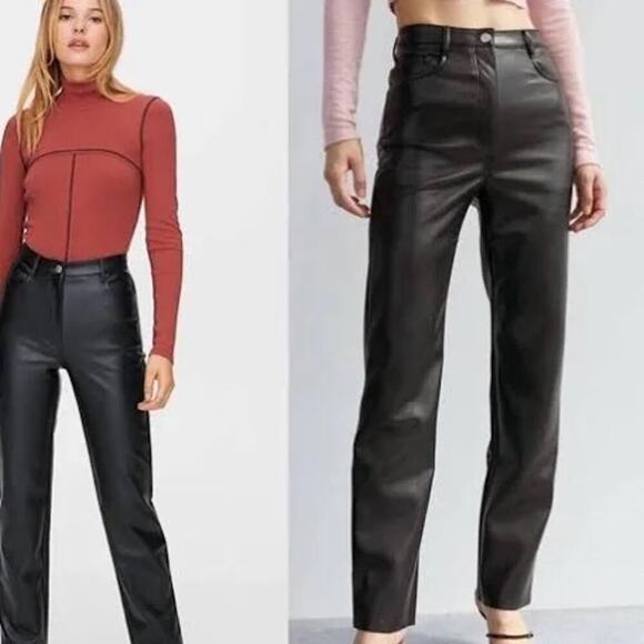 Wilfred Pants - Wilfred The Melina black faux vegan leather high-rise straight-leg pants. Size 2